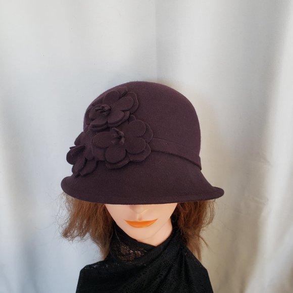 deLux 100% wool. Plum purple cloche.  bucket hat - Picture 3 of 4